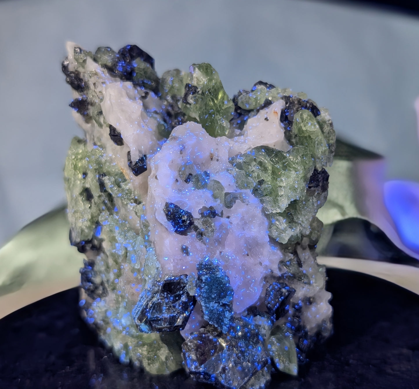 UV Reactive Green Diopside Specimen with Mica and Calcite