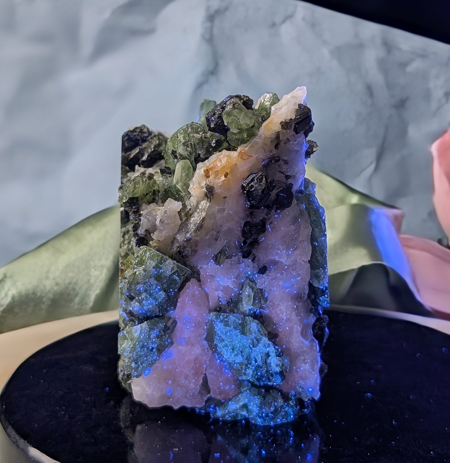 UV Reactive Green Diopside Specimen with Mica and Calcite