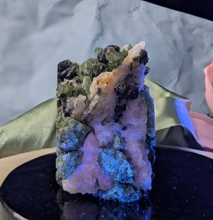 UV Reactive Green Diopside Specimen with Mica and Calcite