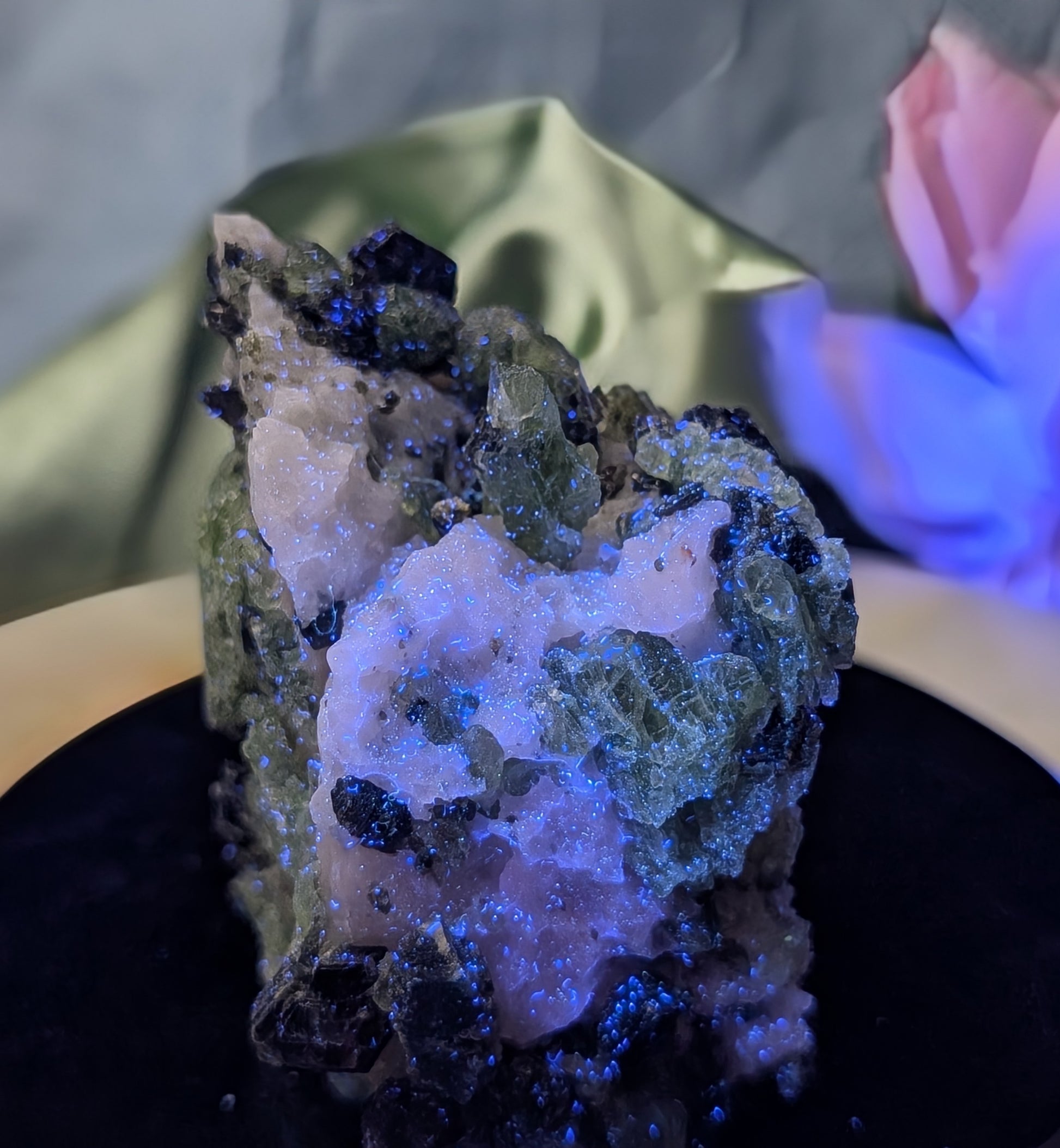 UV Reactive Green Diopside Specimen with Mica and Calcite