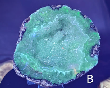 UV Reactive Pink Agate Geode Half
