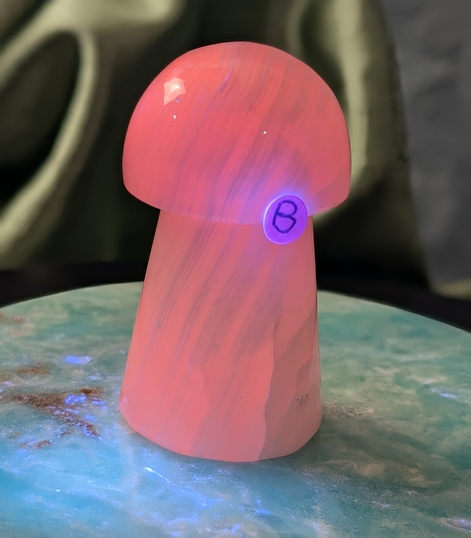 UV reactive Pink Mangano Calcite Mushroom