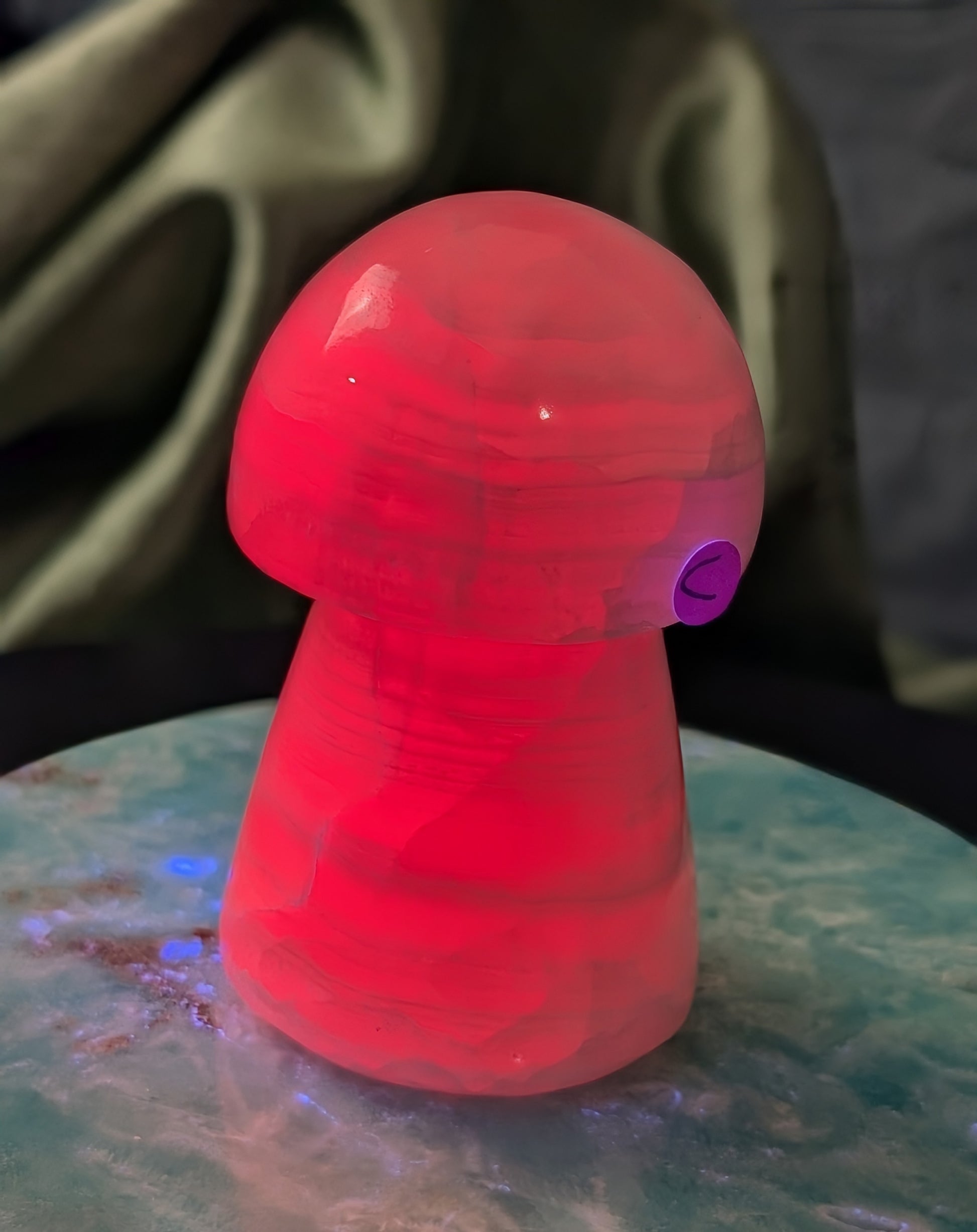UV Reactive Pink Mangano Calcite Mushroom
