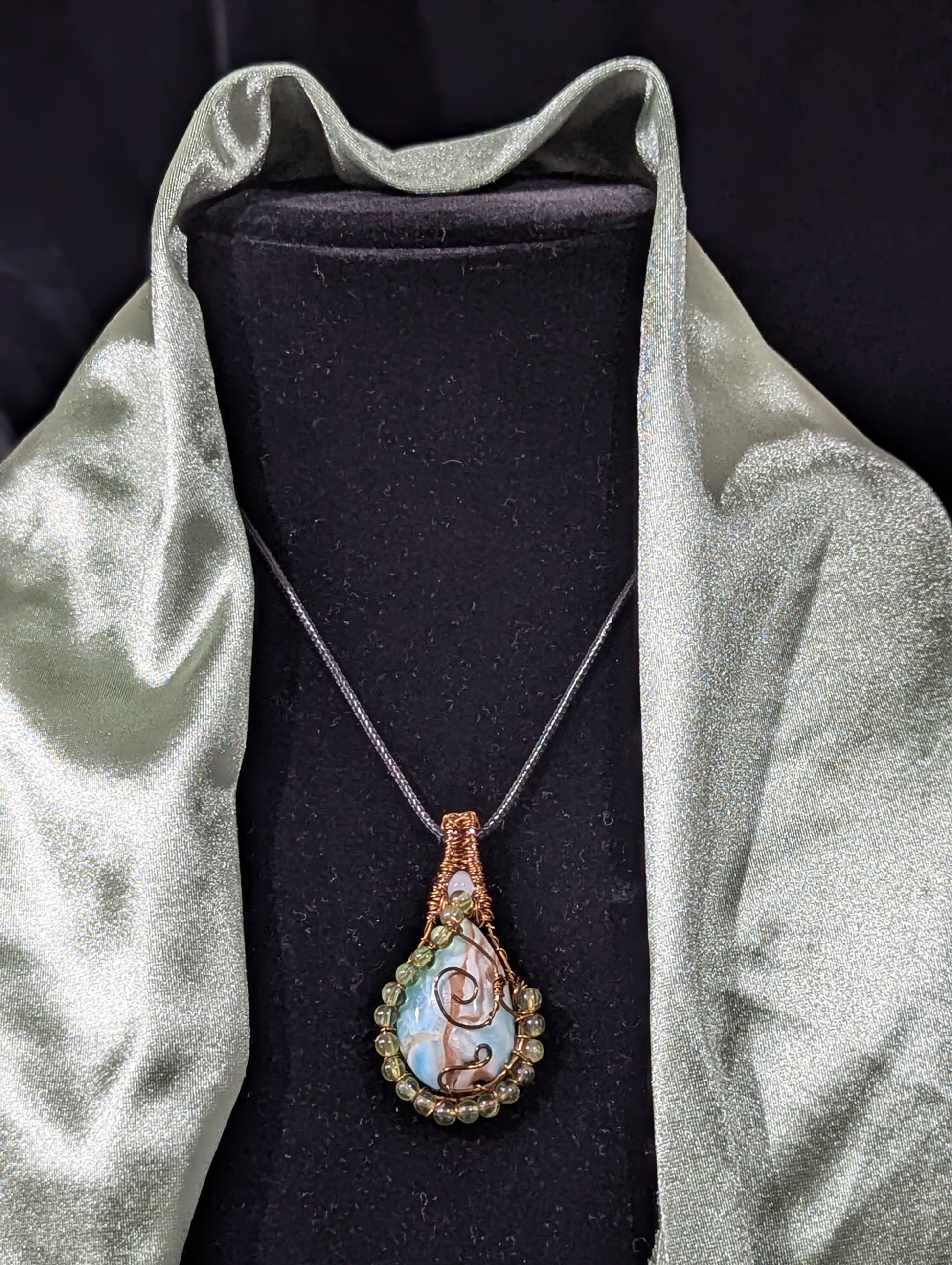 Wire Wrapped Blue Aragonite Pendant