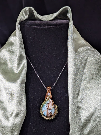 Wire Wrapped Blue Aragonite Pendant