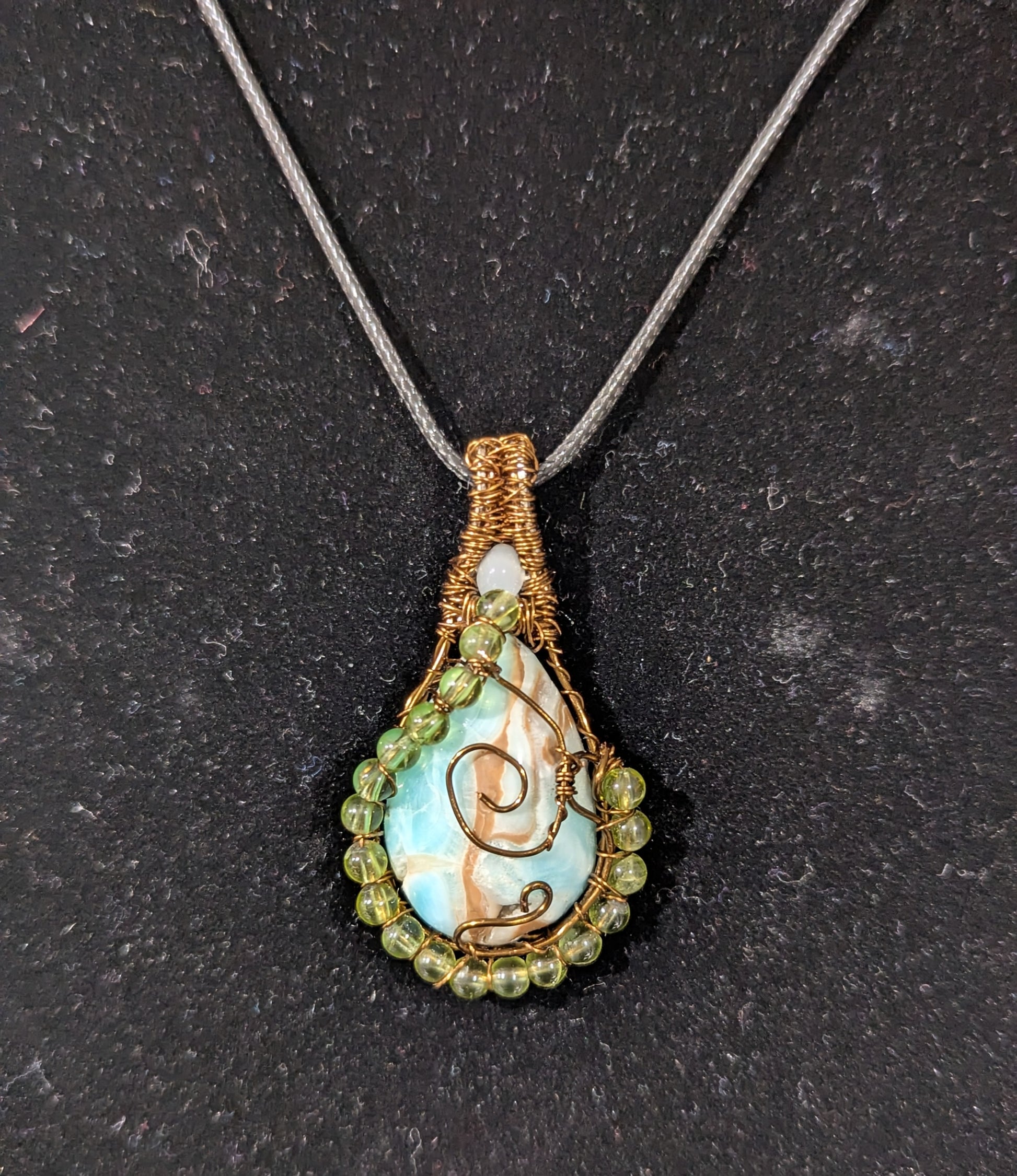 Wire Wrapped Blue Aragonite Pendant