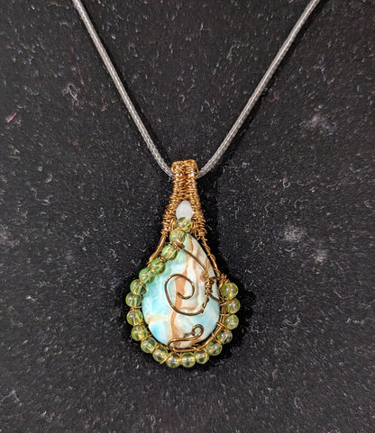 Wire Wrapped Blue Aragonite Pendant