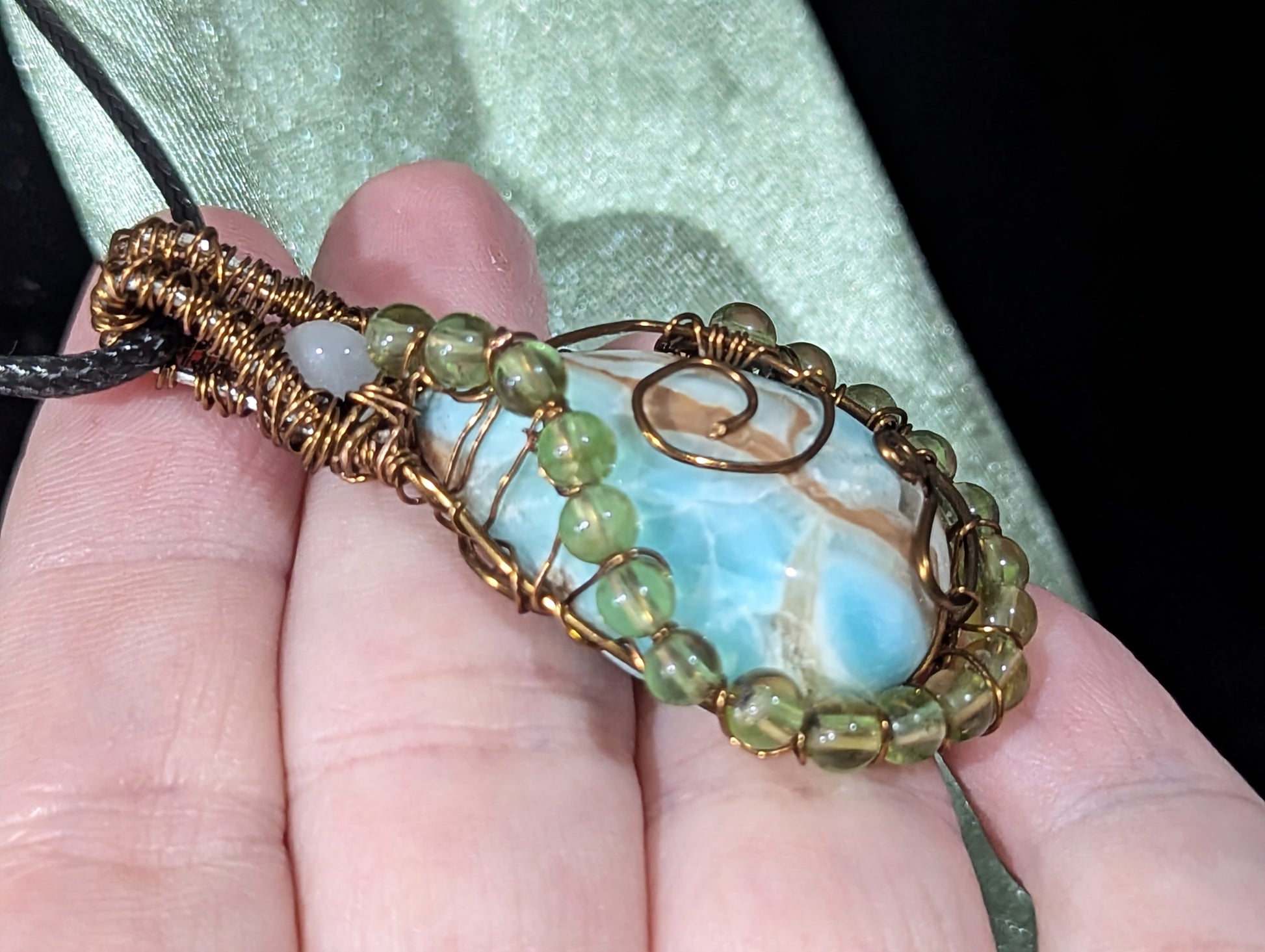 Wire Wrapped Blue Aragonite Pendant