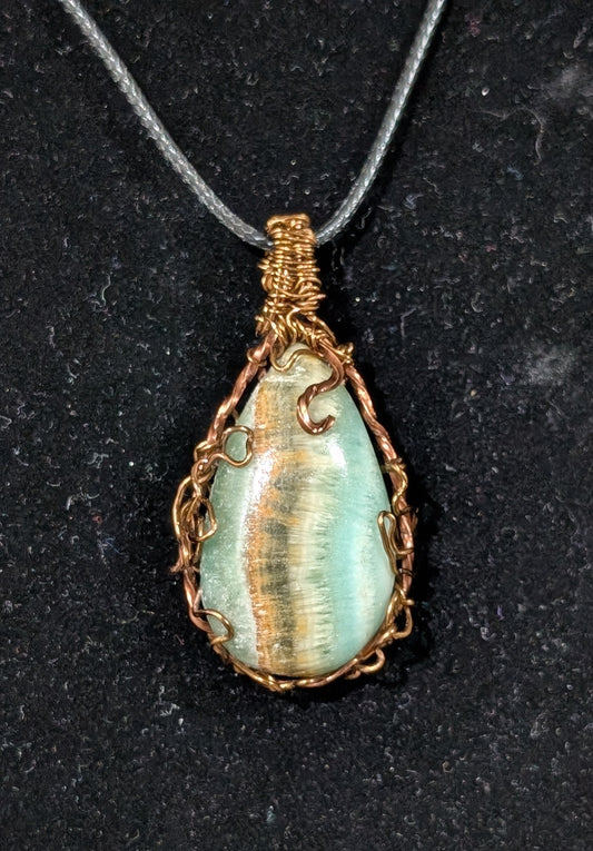 Wire Wrapped Blue Aragonite Pendant