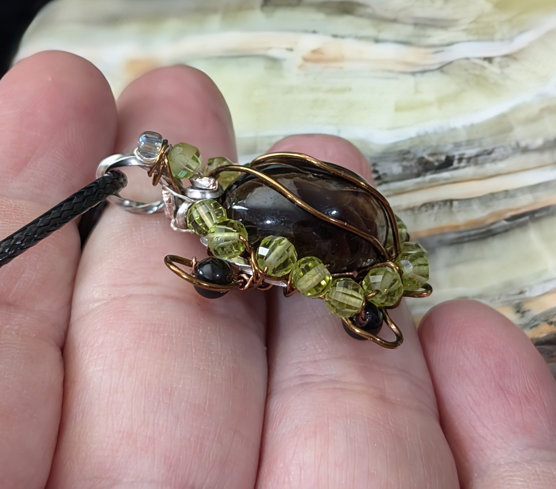 Wire Wrapped Chocolate Calcite Turtle Pendant