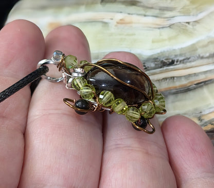 Wire Wrapped Chocolate Calcite Turtle Pendant