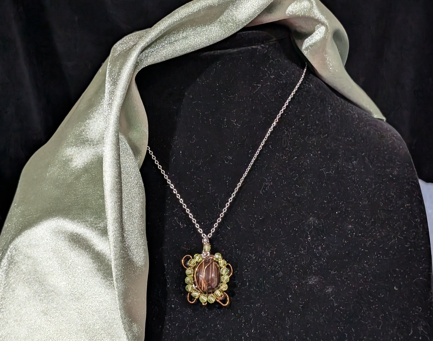 Wire Wrapped Chocolate Calcite Turtle Pendant