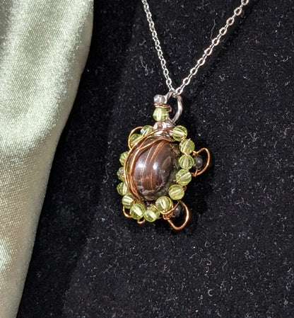 Wire Wrapped Chocolate Calcite Turtle Pendant