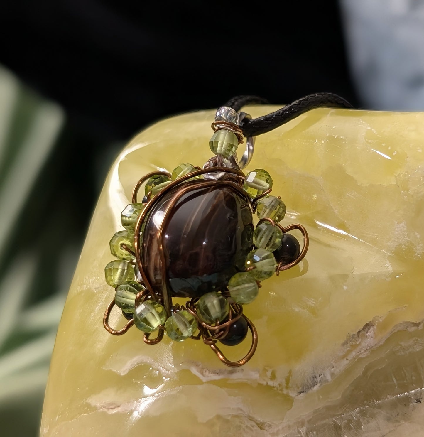 Wire Wrapped Chocolate Calcite Turtle Pendant