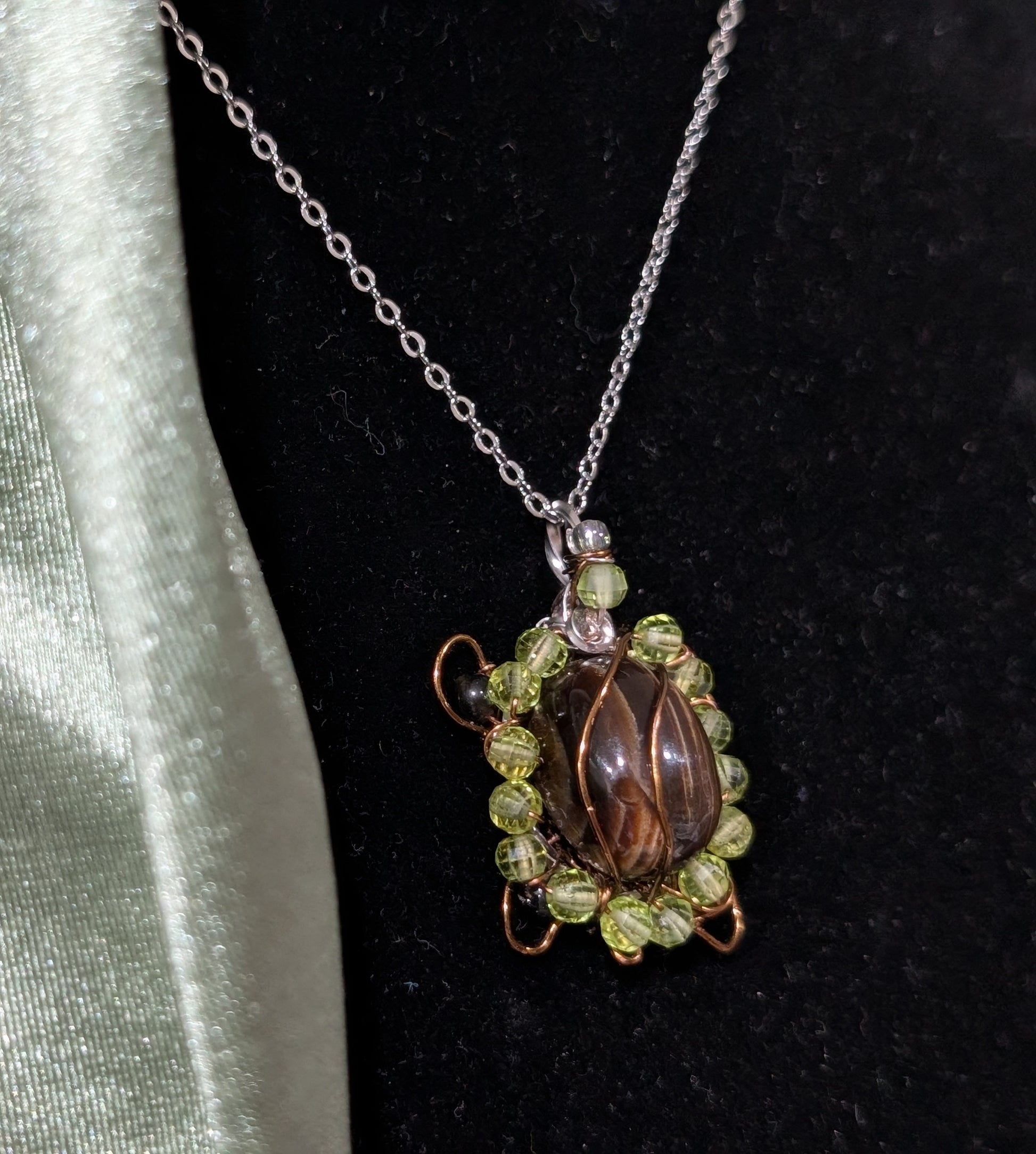 Wire Wrapped Chocolate Calcite Turtle Pendant