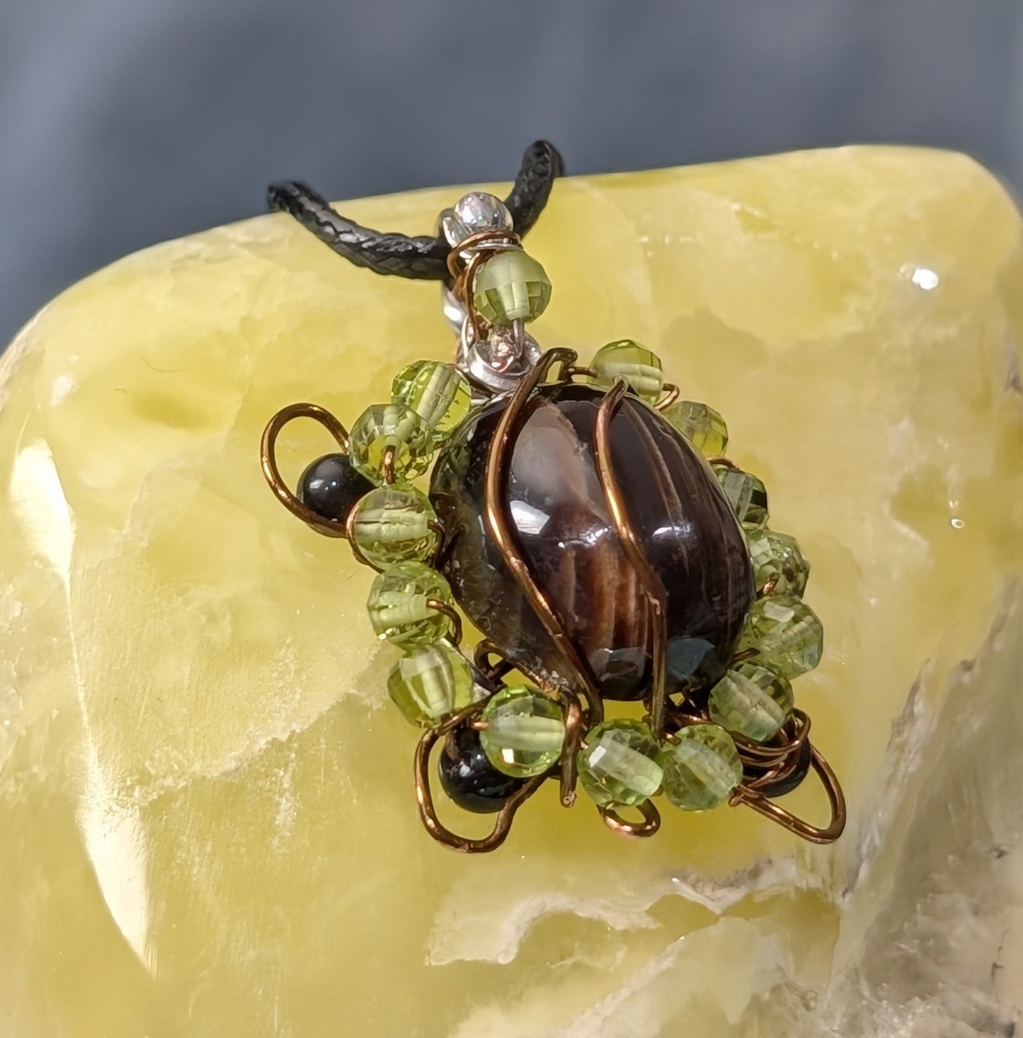 Wire Wrapped Chocolate Calcite Turtle Pendant