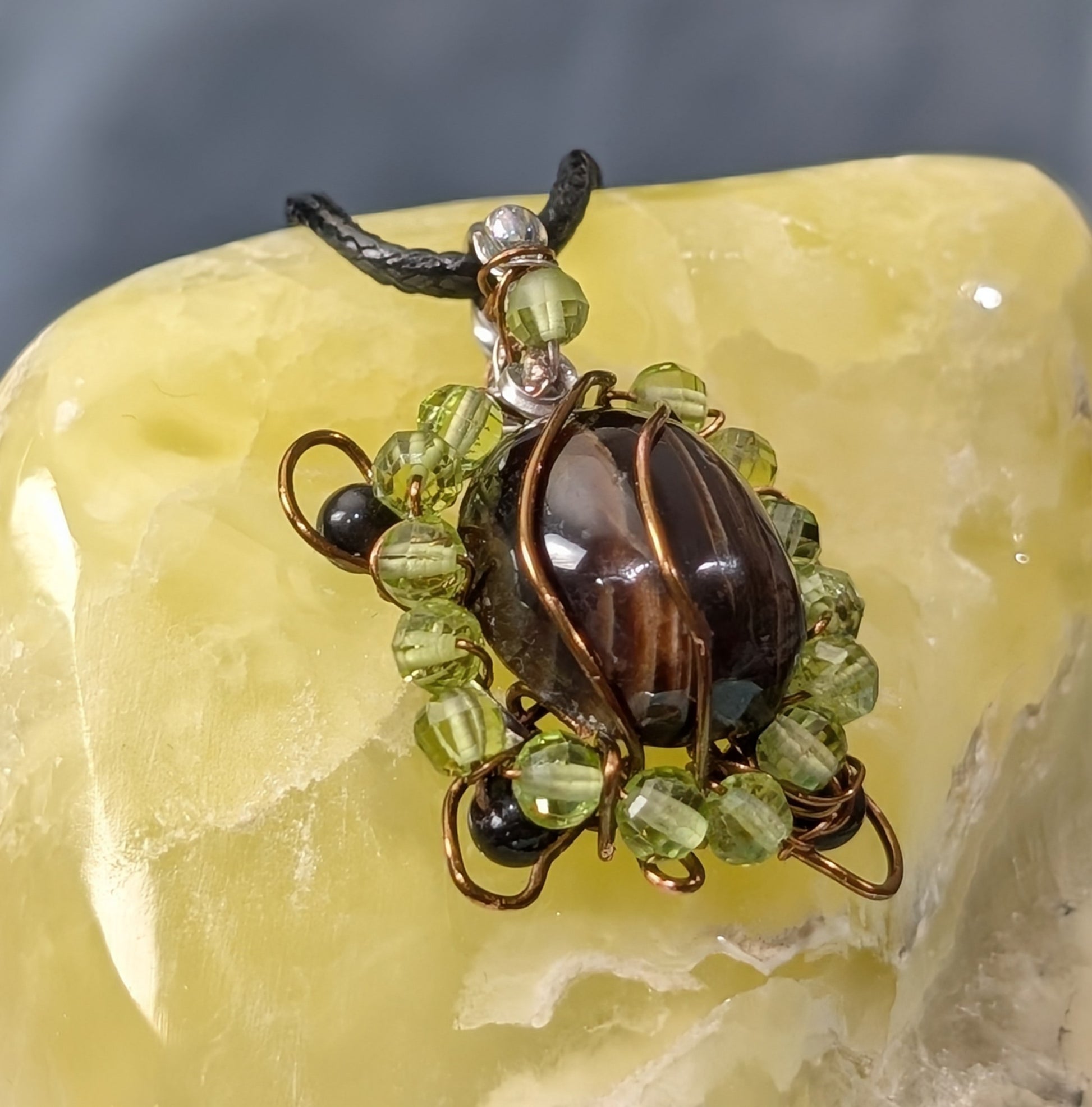 Wire Wrapped Chocolate Calcite Turtle Pendant