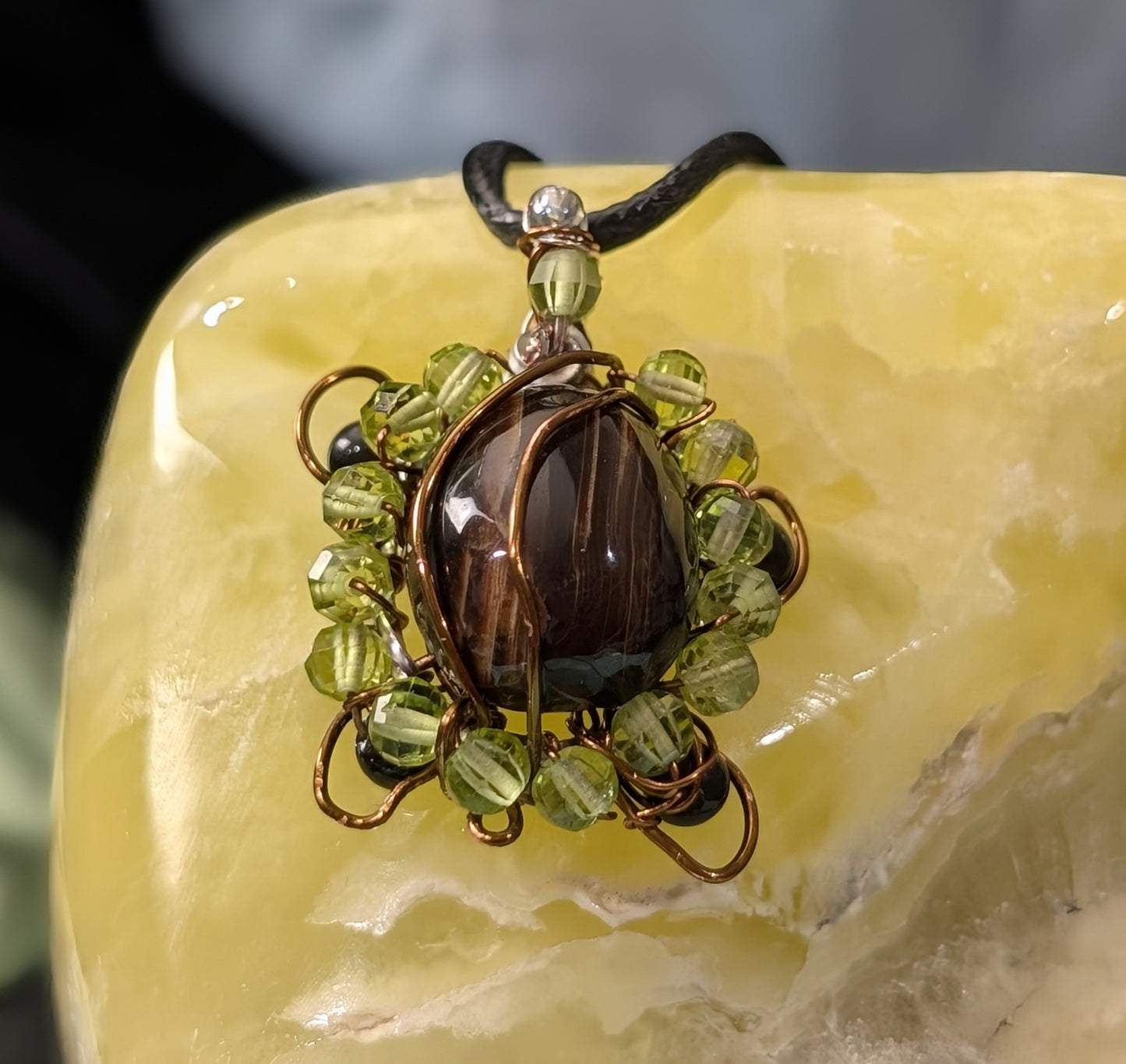 Wire Wrapped Chocolate Calcite Turtle Pendant