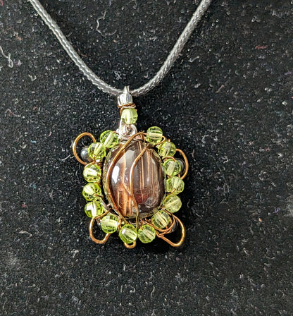 Wire Wrapped Chocolate Calcite Turtle Pendant