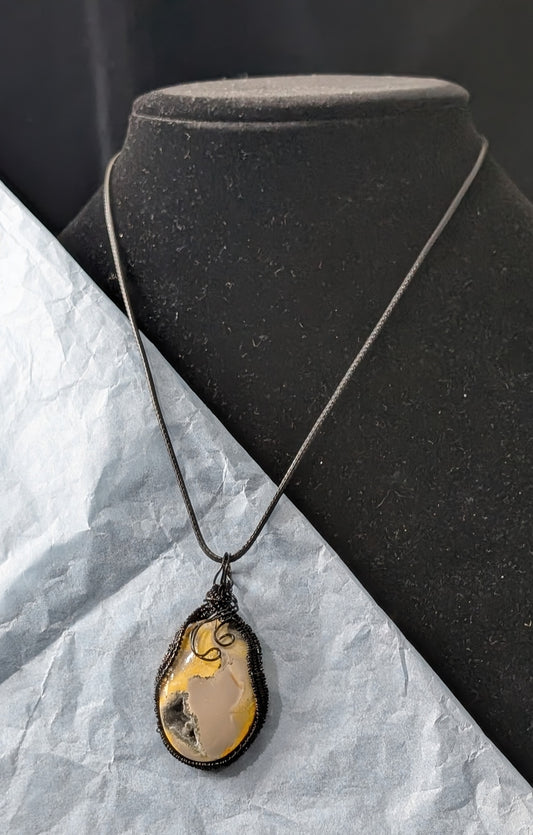 Wire Wrapped Druzy Bumblebee Jasper Pendant