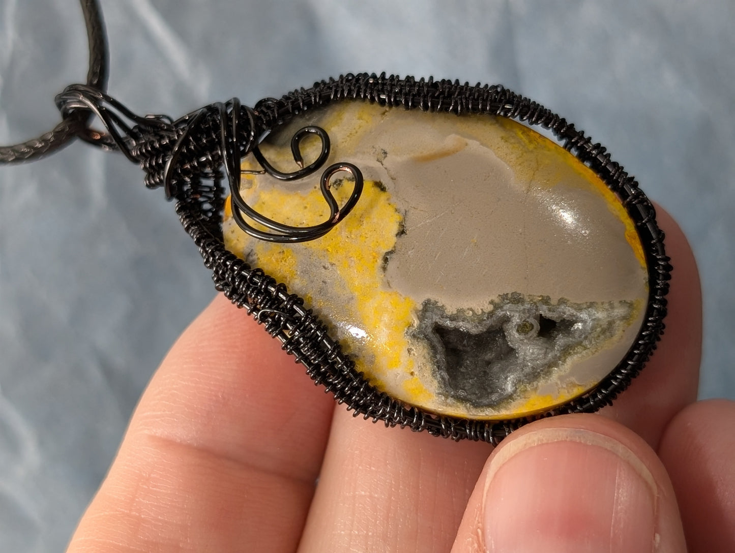 Wire Wrapped Druzy Bumblebee Jasper Pendant