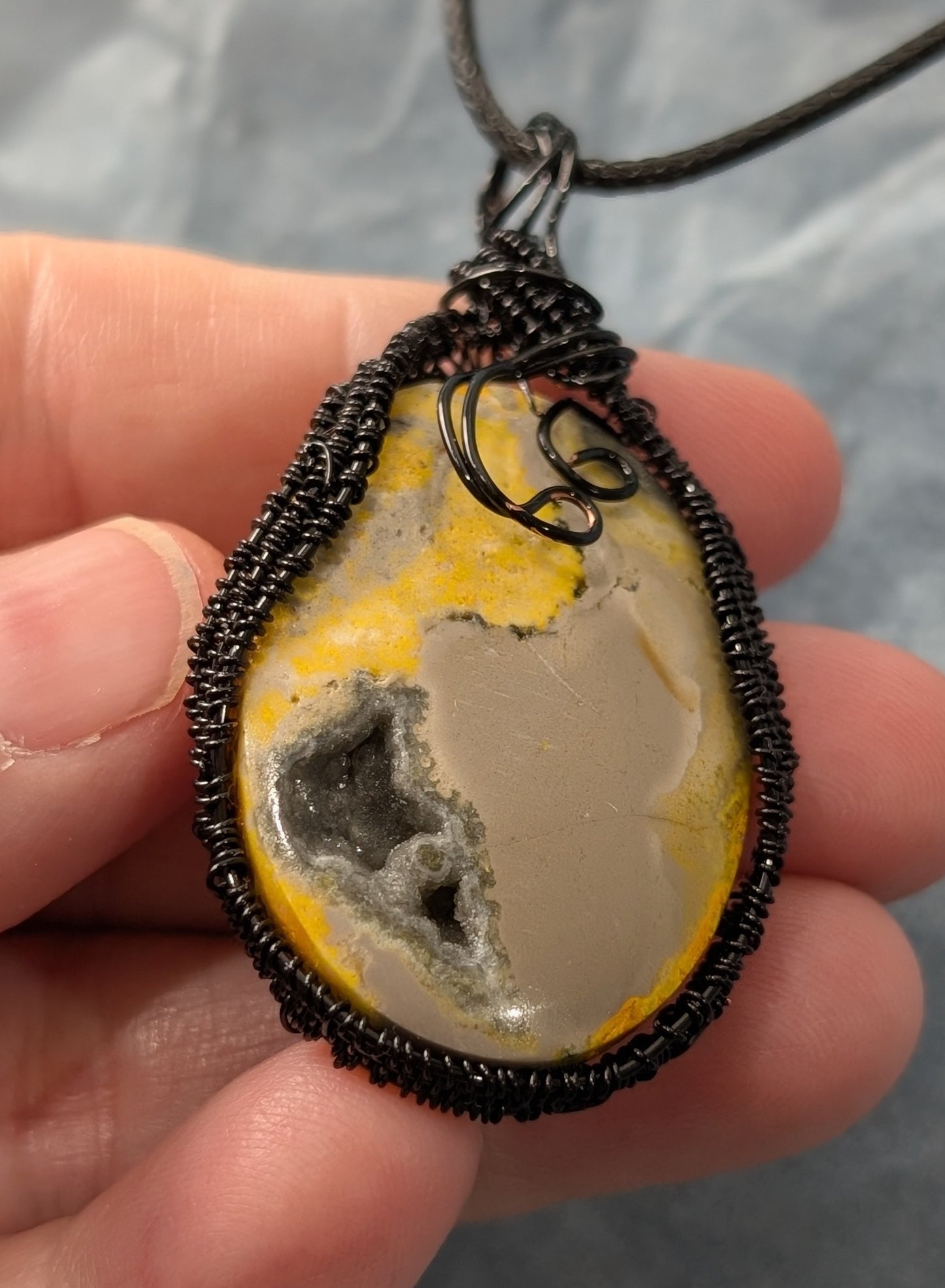 Wire Wrapped Druzy Bumblebee Jasper Pendant