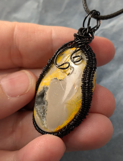 Wire Wrapped Druzy Bumblebee Jasper Pendant