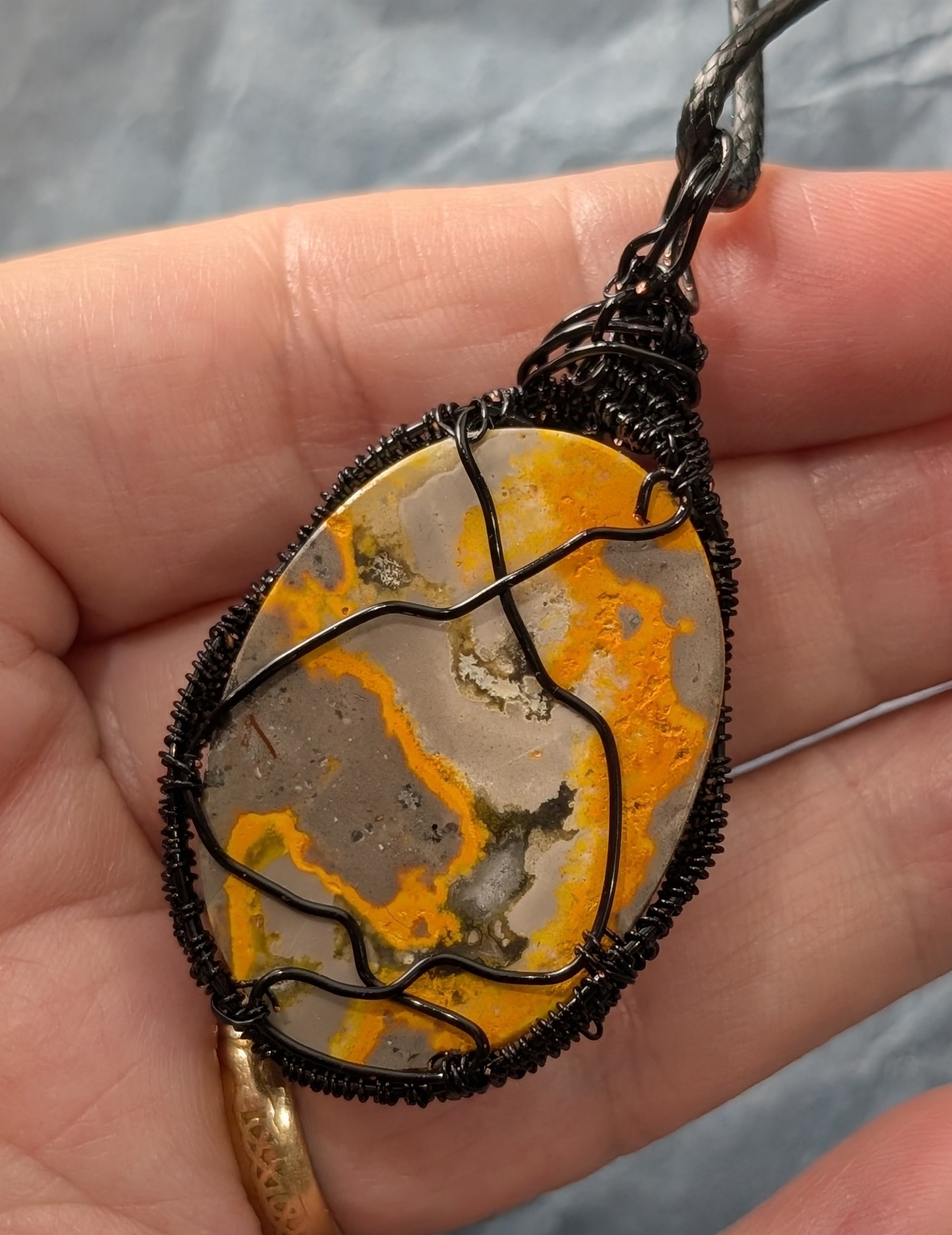 Wire Wrapped Druzy Bumblebee Jasper Pendant