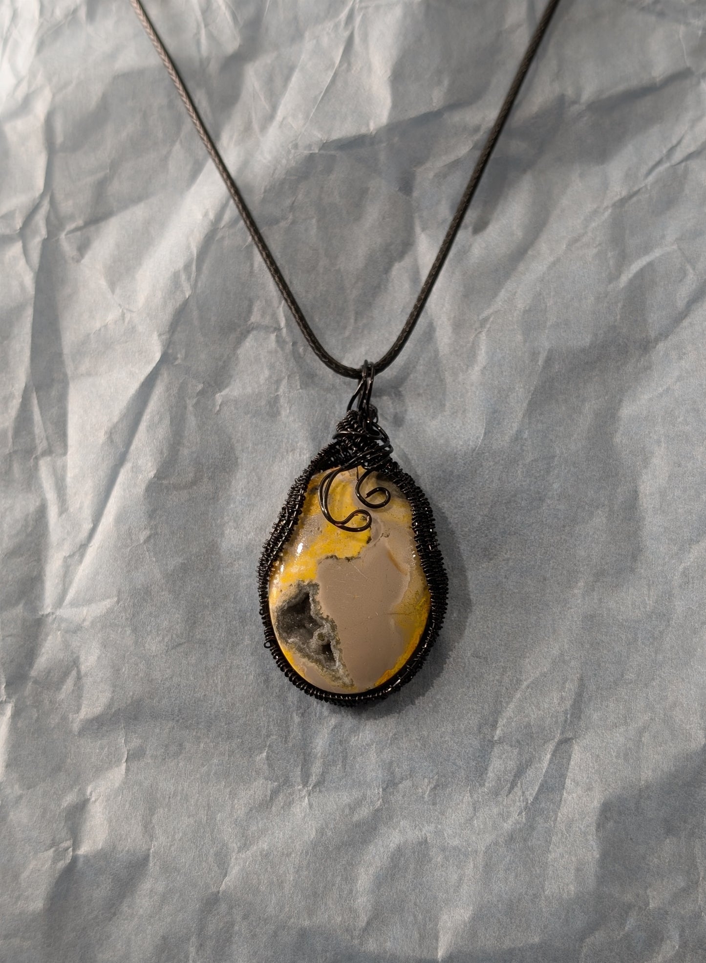 Wire Wrapped Druzy Bumblebee Jasper Pendant