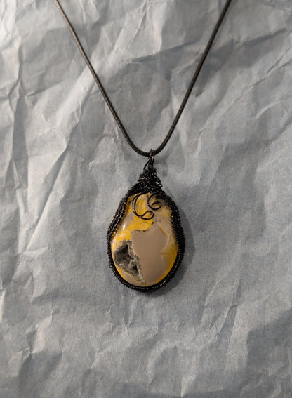 Wire Wrapped Druzy Bumblebee Jasper Pendant