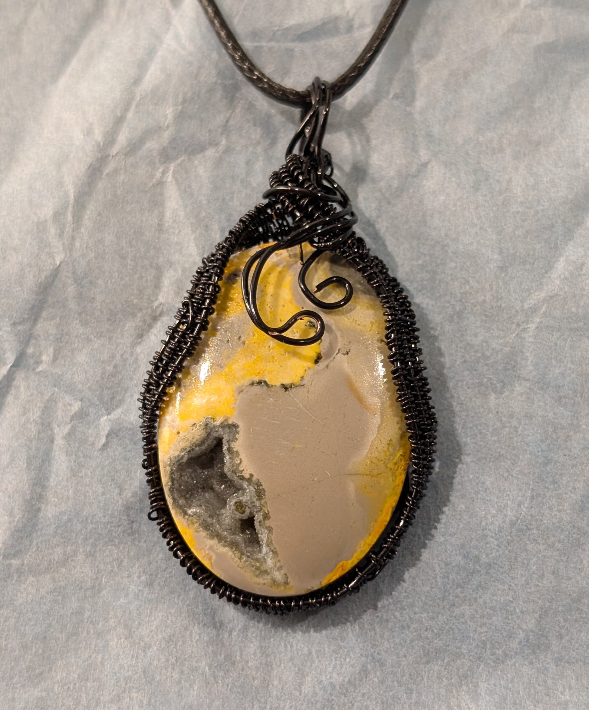 Wire Wrapped Druzy Bumblebee Jasper Pendant