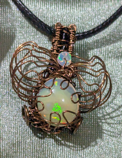 Wire Wrapped Fire Opal Pendant