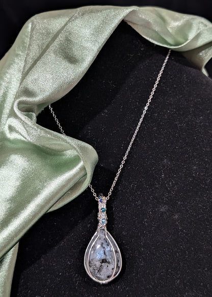 Wire Wrapped Larvikite Pendant with Glass Beads