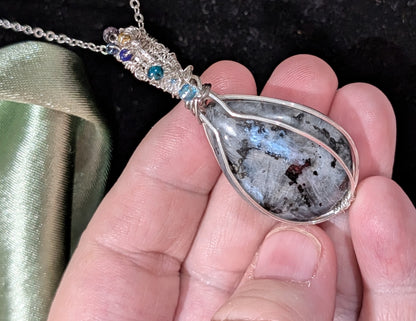 Wire Wrapped Larvikite Pendant with Glass Beads