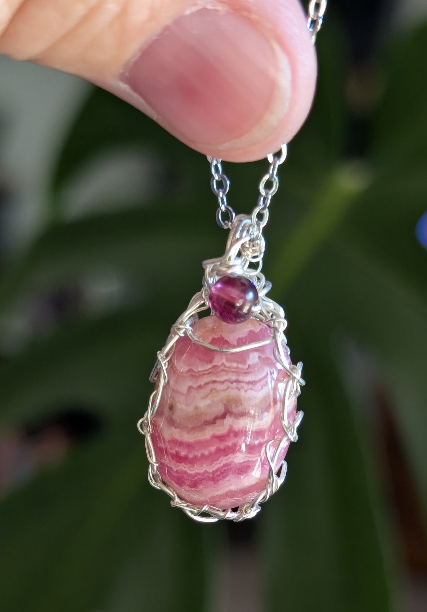 Wire Wrapped Rhodochrosite Pendant