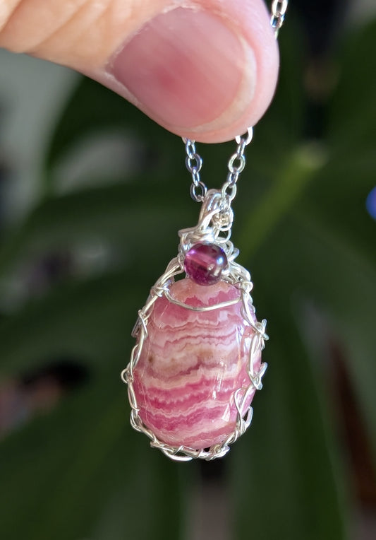 Wire Wrapped Rhodochrosite Pendant