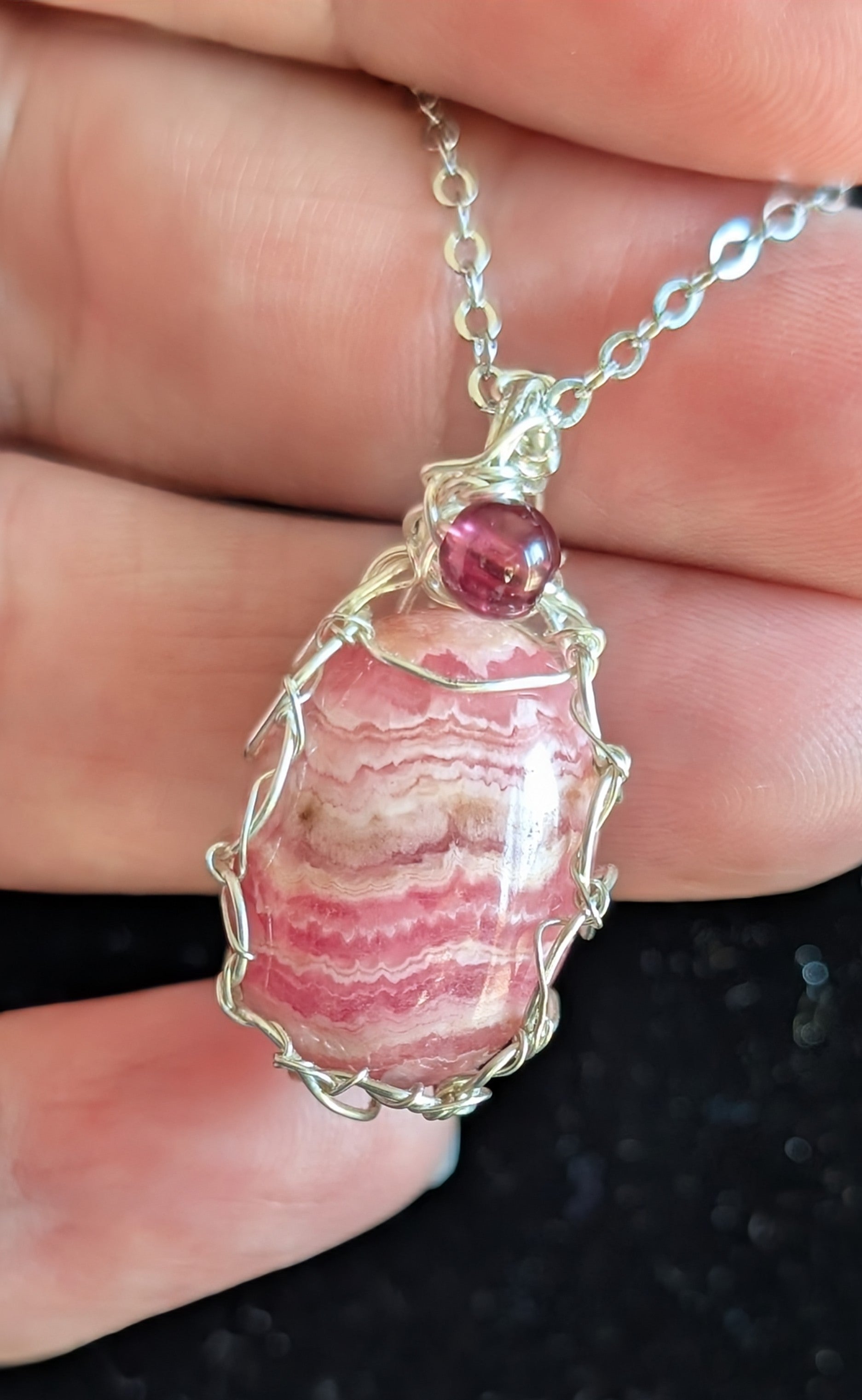 Wire Wrapped Rhodochrosite Pendant