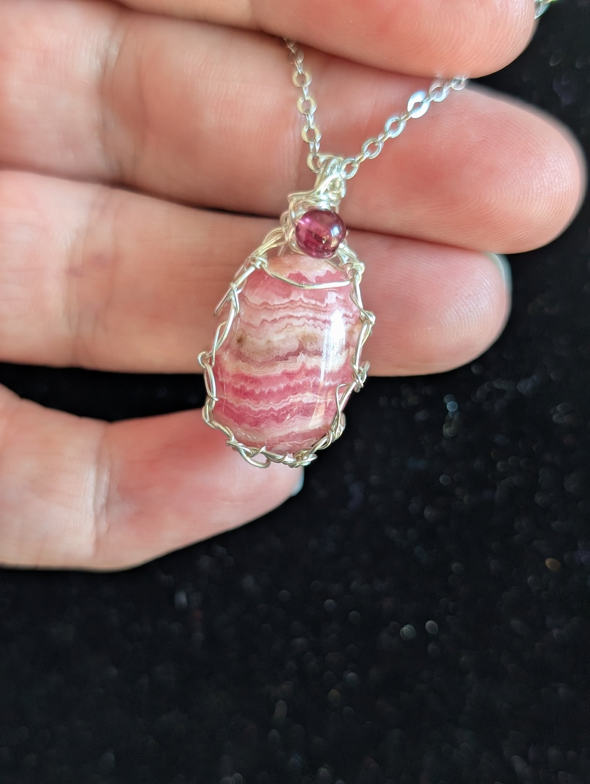Wire Wrapped Rhodochrosite Pendant