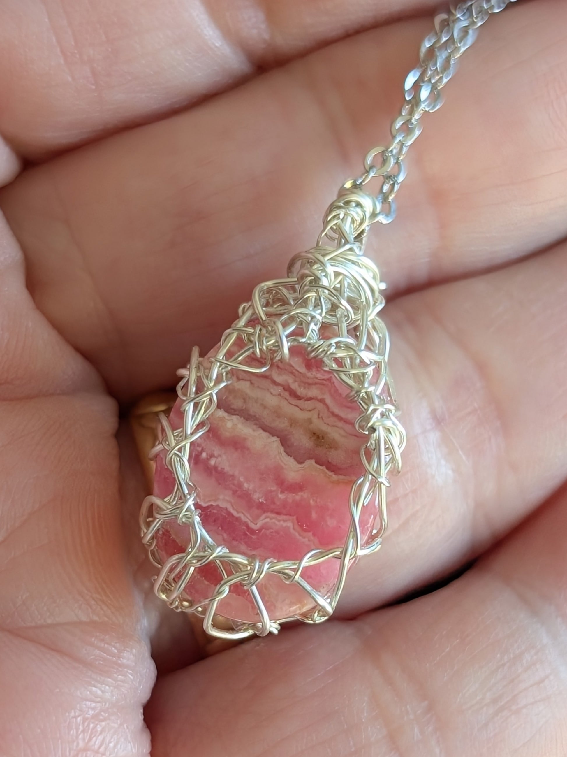 Wire Wrapped Rhodochrosite Pendant