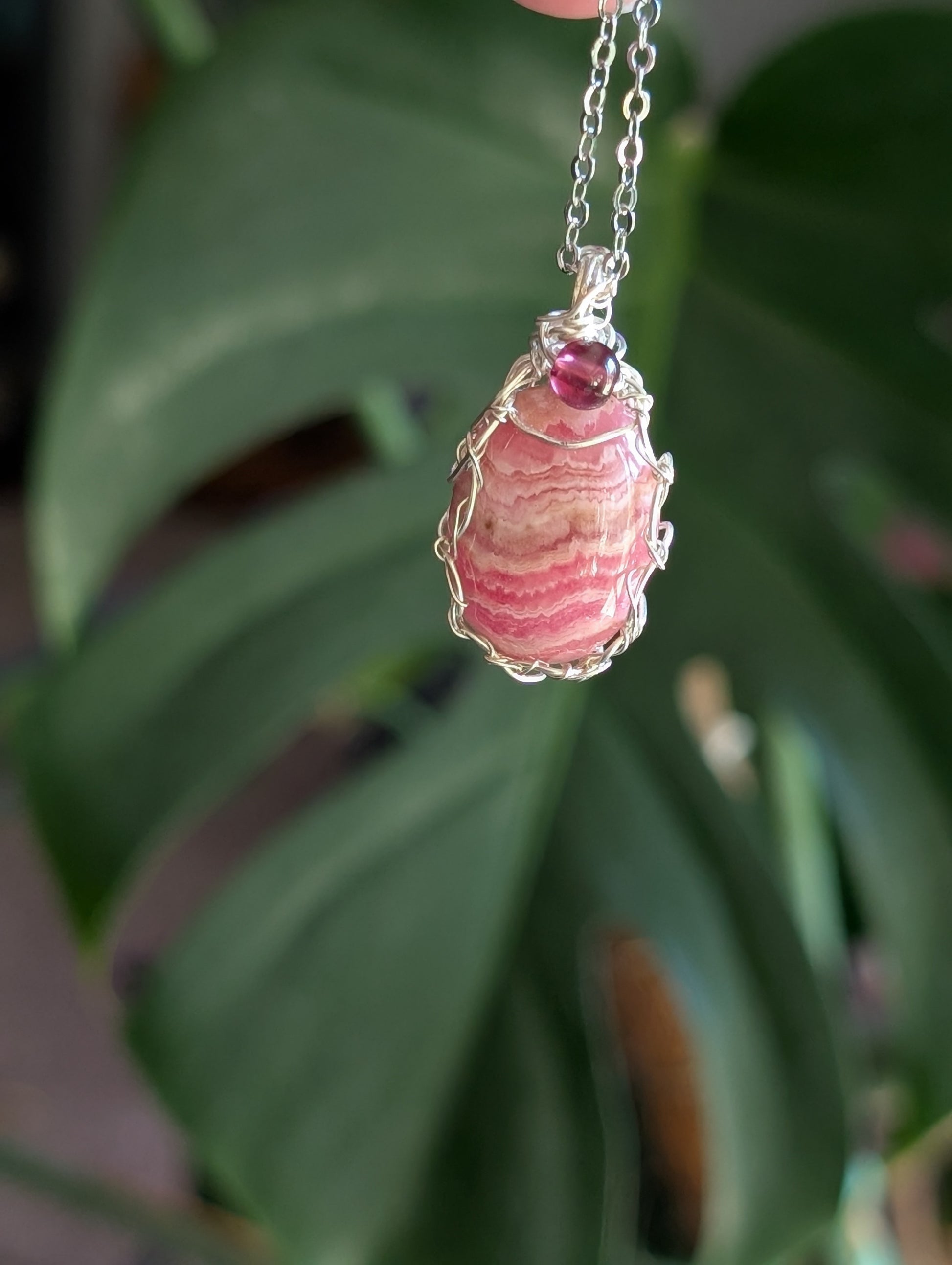 Wire Wrapped Rhodochrosite Pendant