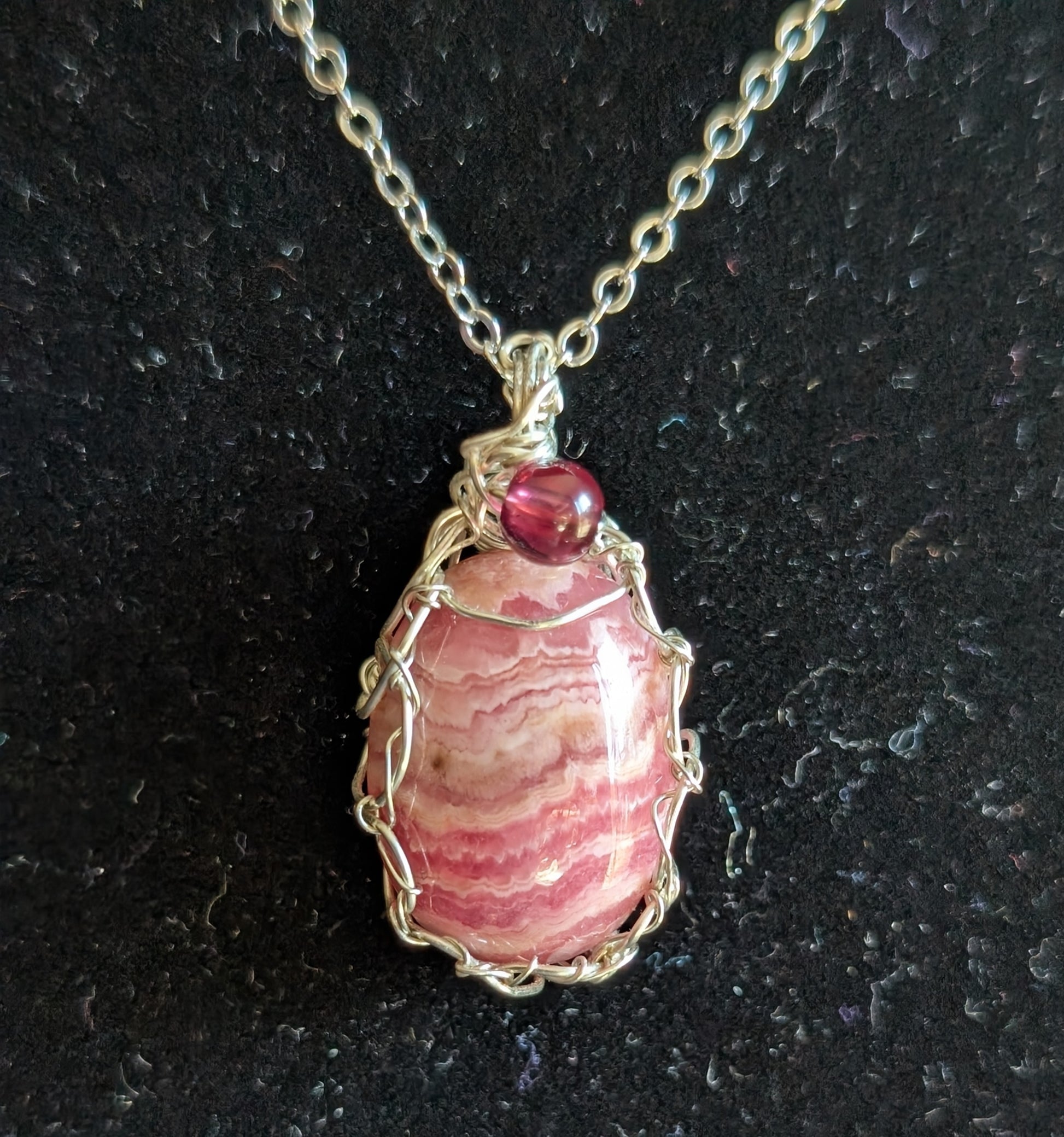 Wire Wrapped Rhodochrosite Pendant