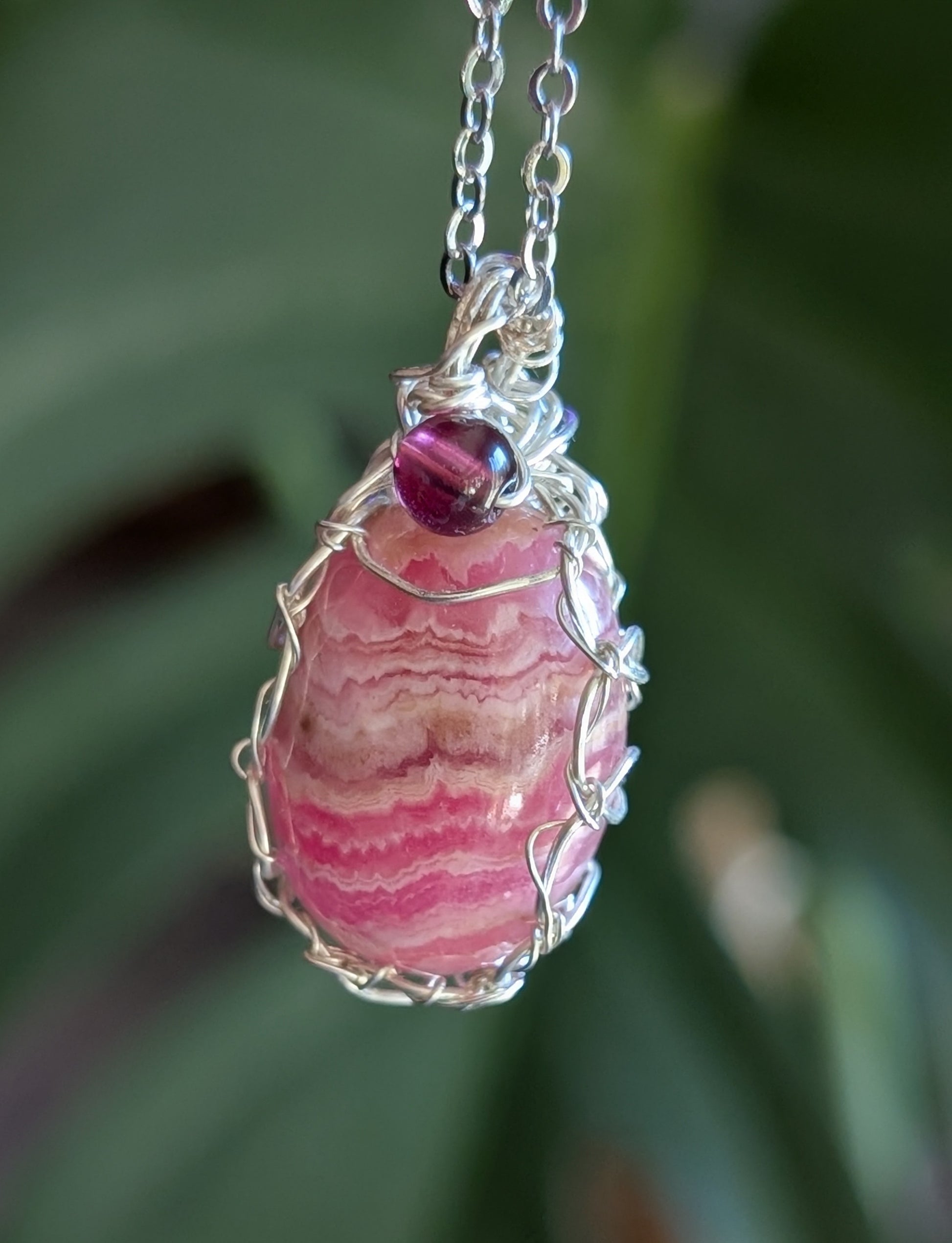 Wire Wrapped Rhodochrosite Pendant