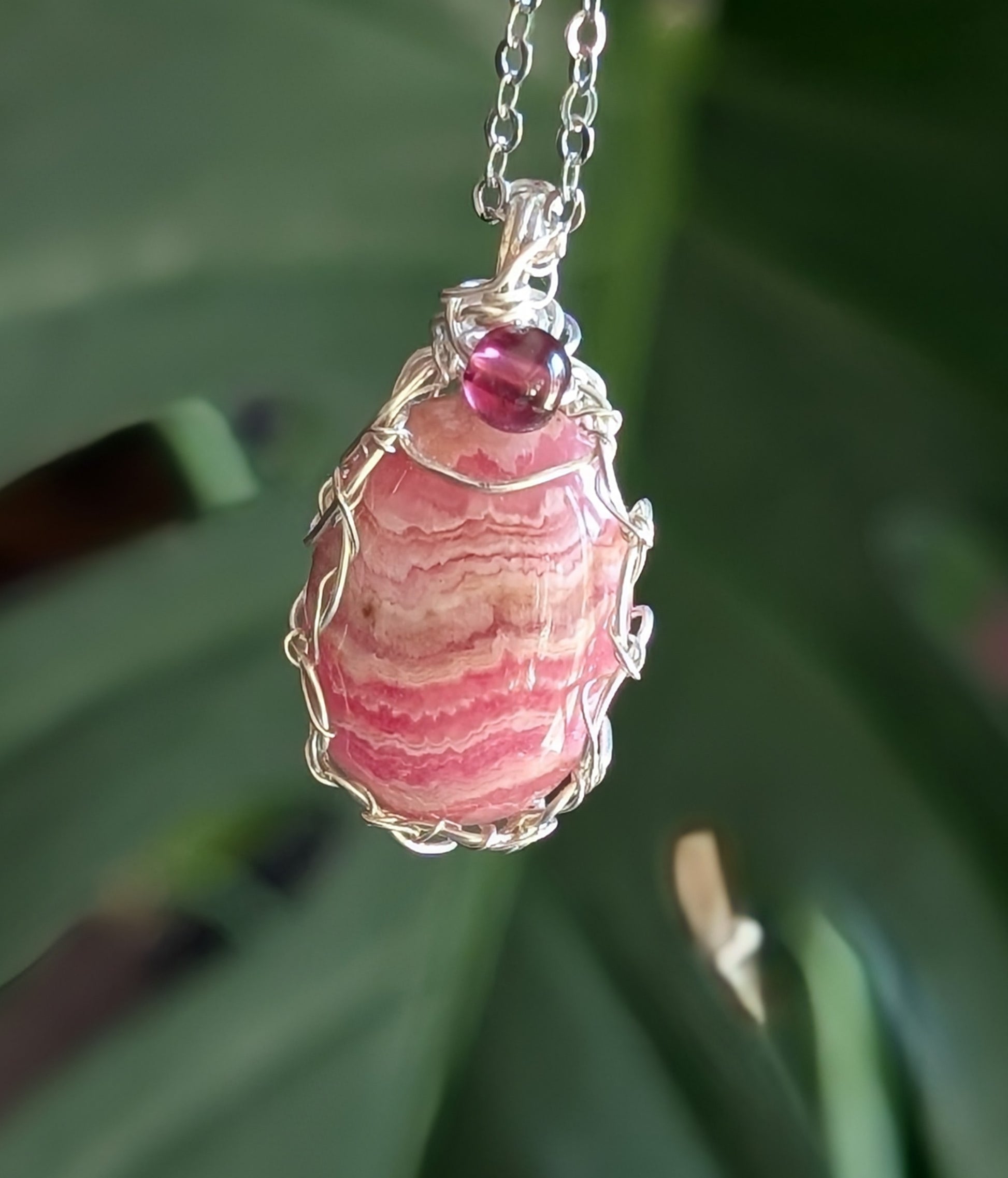 Wire Wrapped Rhodochrosite Pendant