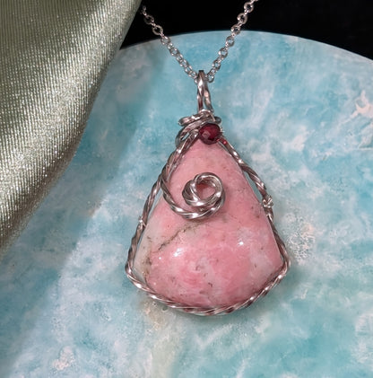 Wire Wrapped Rhodochrosite Pendant