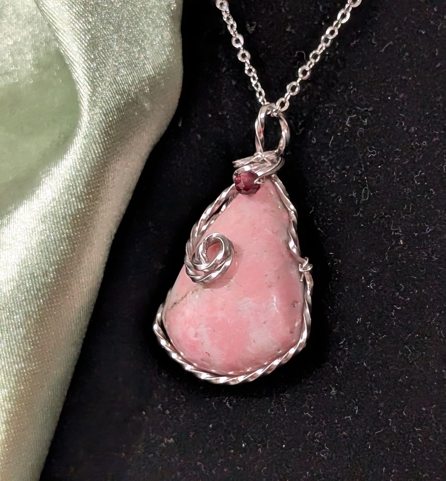 Wire Wrapped Rhodochrosite Pendant