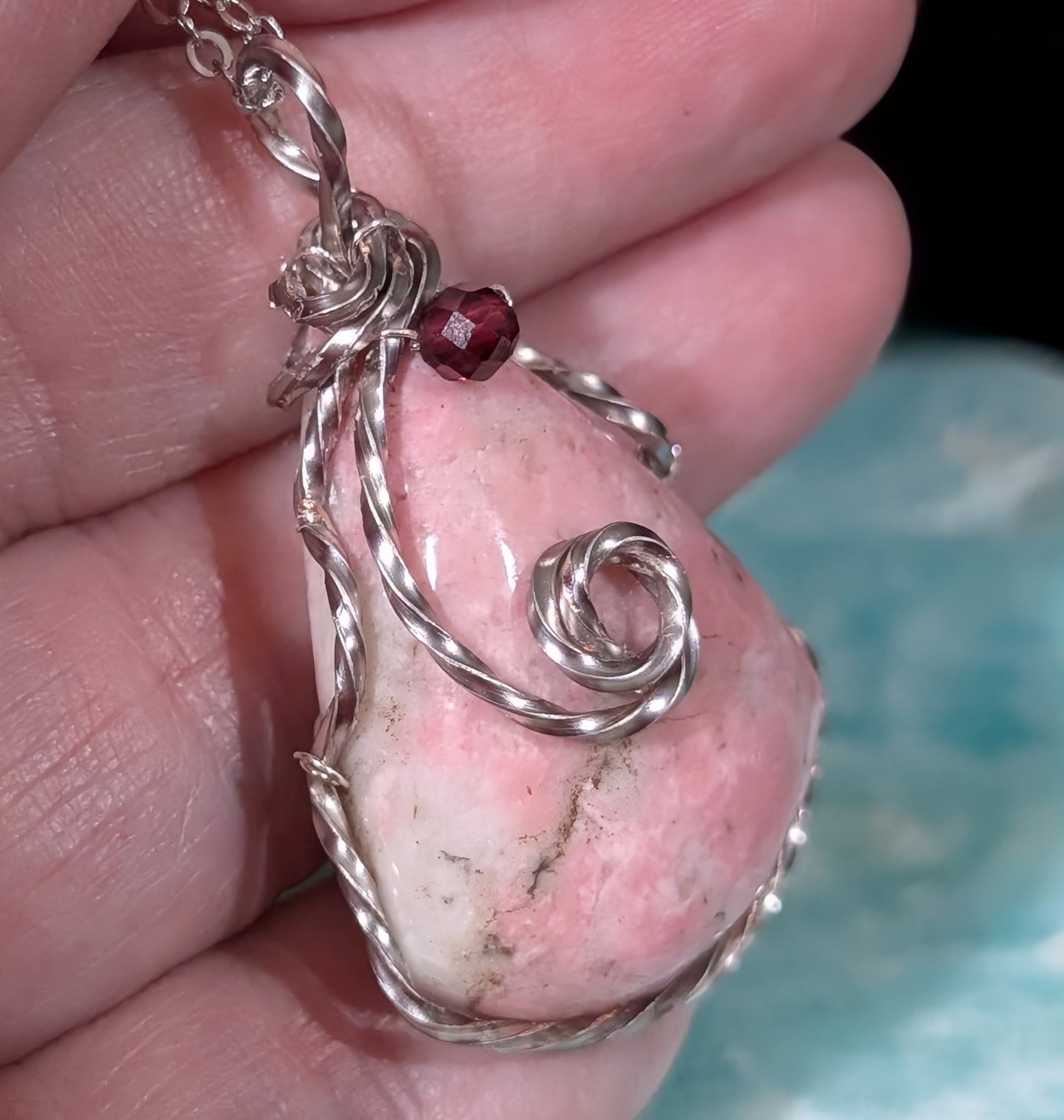 Wire Wrapped Rhodochrosite Pendant