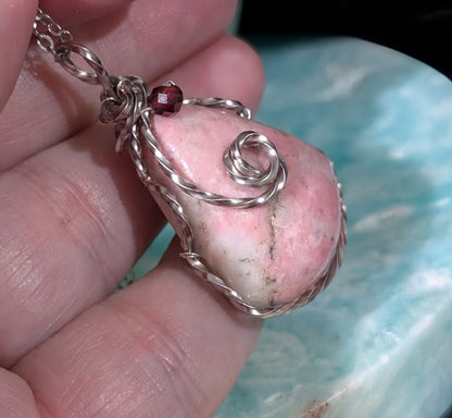 Wire Wrapped Rhodochrosite Pendant