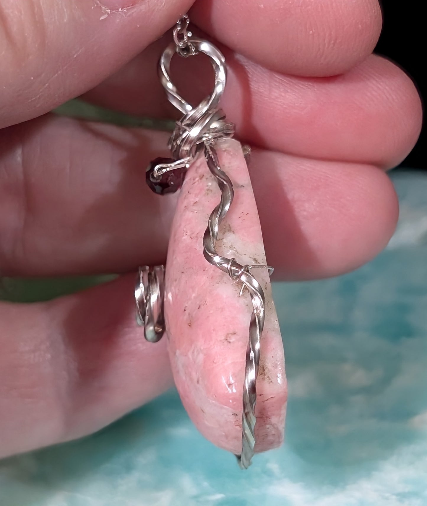 Wire Wrapped Rhodochrosite Pendant