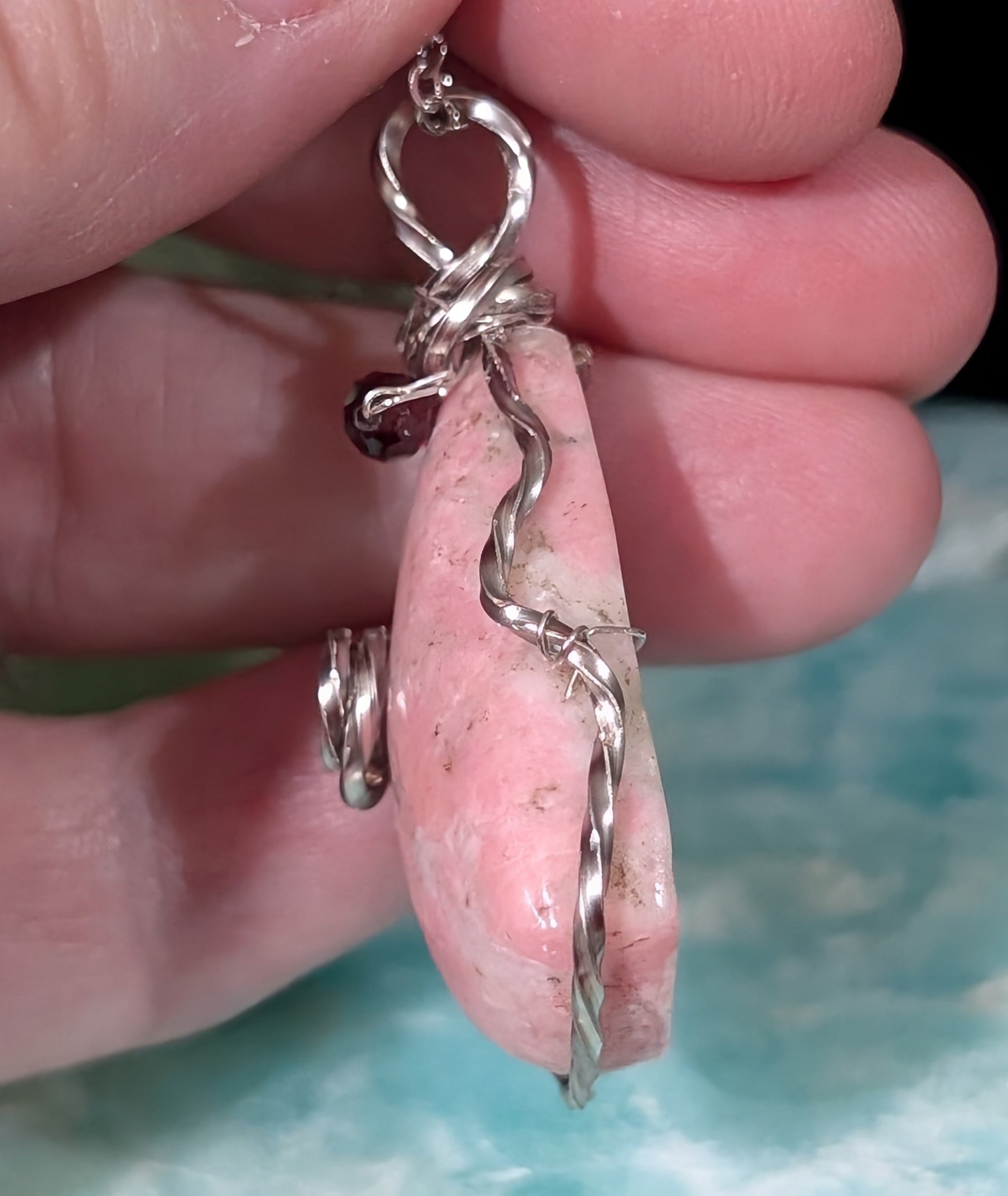 Wire Wrapped Rhodochrosite Pendant