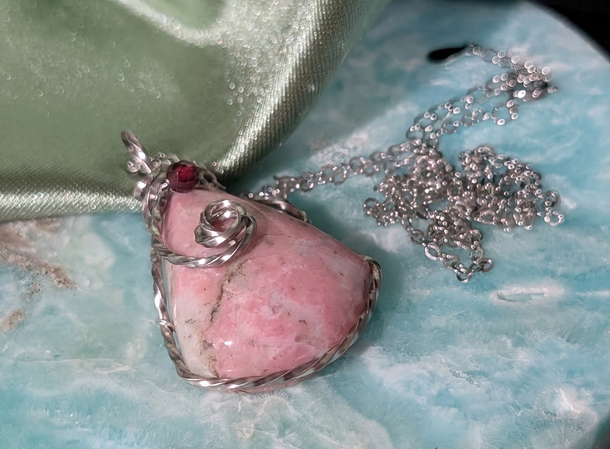 Wire Wrapped Rhodochrosite Pendant